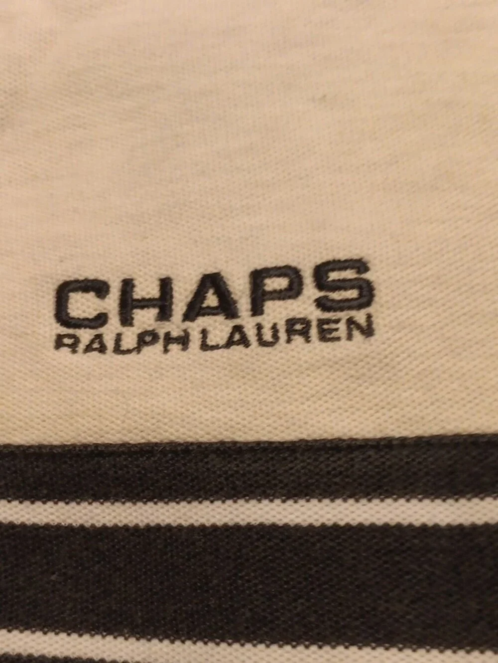Chaps Men's Cream Polo with Navy Double Stripe M